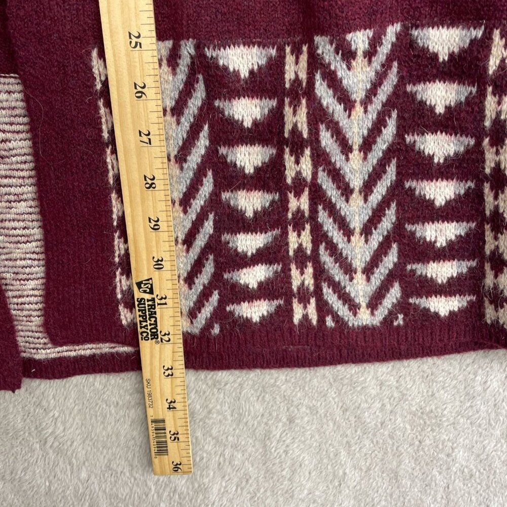 Frye Women's L Burgundy Open Front Cardigan Sweater Aztec Pattern N0531 - Picture 7 of 12